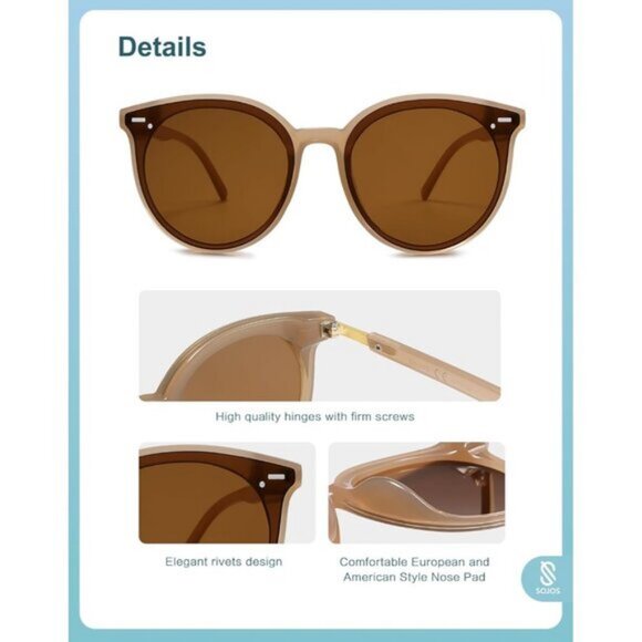 ⚡SOJOS Womens Jelly Brown Classic Round Retro Vintage Large Frame Sunglasses - Picture 4 of 5